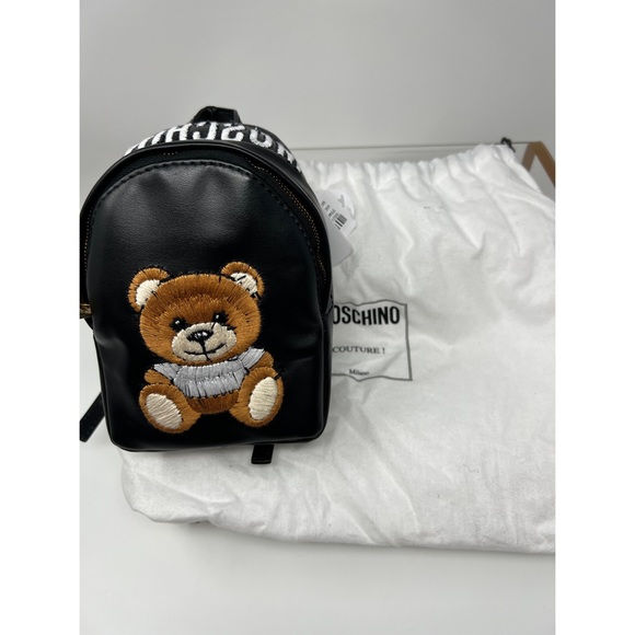 Moschino mini Teddy bear embroidered branded backpack black with gold hardware - Picture 12 of 17